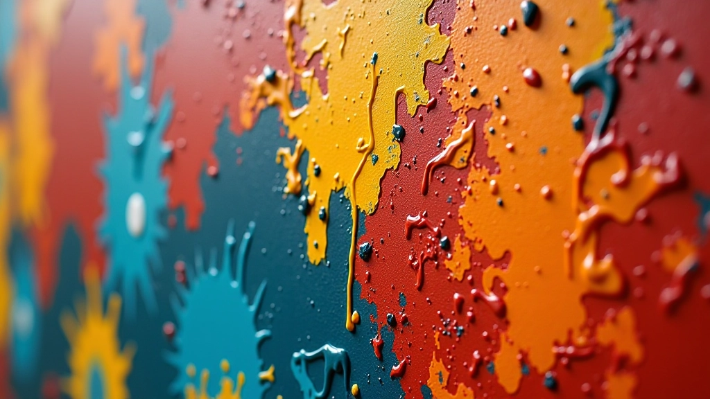 Close-up detail of colorful abstract artwork texture and brushwork techniques