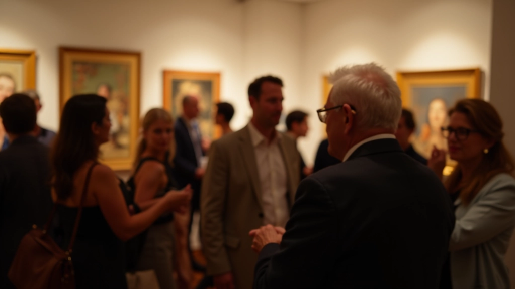 Cultural event attendees at a gallery opening in Lisbon