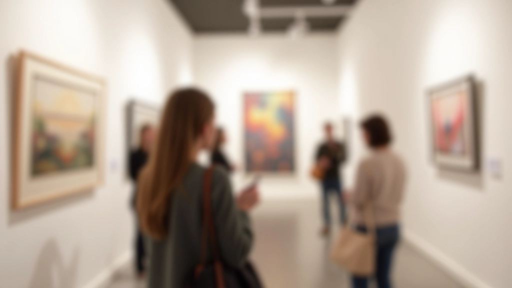 Contemporary art gallery interior with white walls and modern artwork