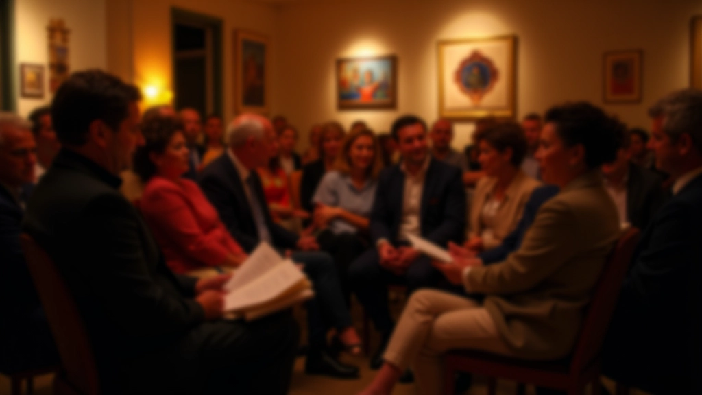 Poetry reading event with audience members seated
