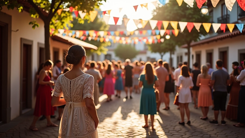 Festival celebration with colorful decorations and crowds